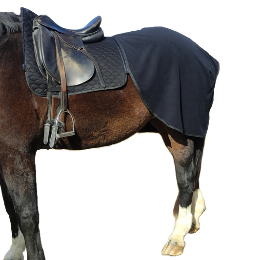 Fleece Abschwitzdecke in schwarz für Pferde mit 100 cm Reißverschluss, atmungsaktiv, wärmend und verrutschsicher – Reitdecke